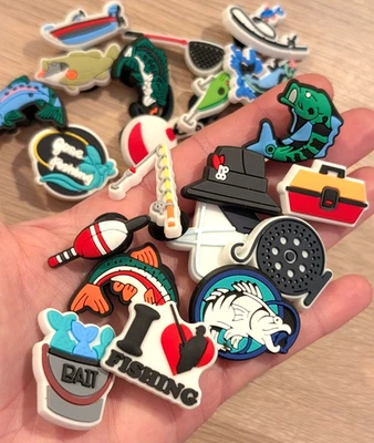 Angelschuh Charms - Haken, Fisch & Angler Ausrüstung Jibbitz Style für Croc Clogs 24