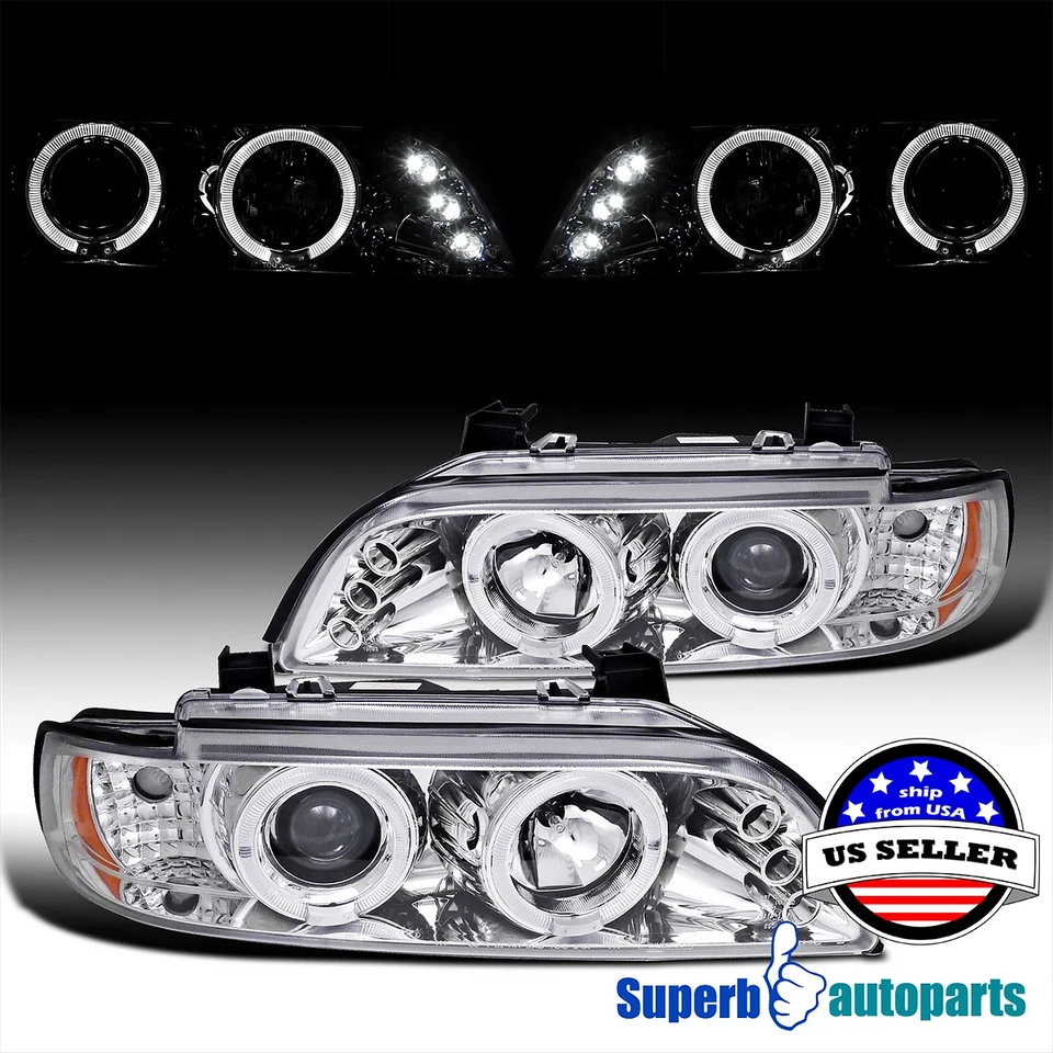 Fits 1996-2003 BMW E39 528i 540i Dual LED Halo Projector Headlights Lamps 96-03 - Imagem 1 de 4