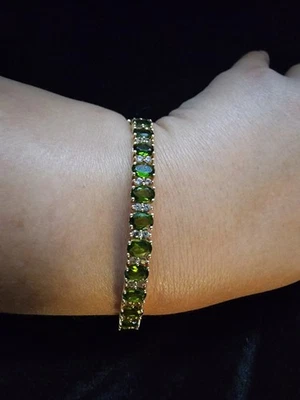 Pulsera de peridoto enchapada en oro de plata de ley con bisagras elegante verde 7" alrededor Foto 1 de 4
