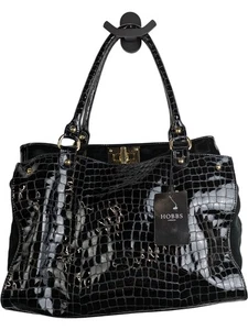 Hobbs Cleo Croc Bag Black Patent Leather Shoulder Bag - One Size - Picture 1 of 10