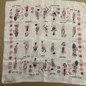 Vintage Pat Prichard Occupations Doctor Lawyer Handkerchief Hankie 1950s Signed - Picture 1 of 6