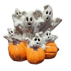 6 Fantasmas y Calabaza Iluminados 7" T Halloween Otoño Cerámica Bisque Pintado - Imagen 1 de 6