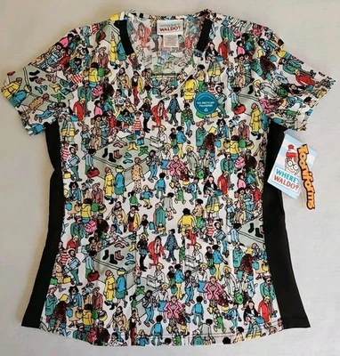 Where's Waldo? Tooniforms Scrubs V-Neck Medical Women's Size Medium New - Image 1 of 4