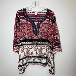 Flying Tomato Boho Colorful Bell Sleeve Blouse Top XL Embroidered Trim - Picture 1 of 5