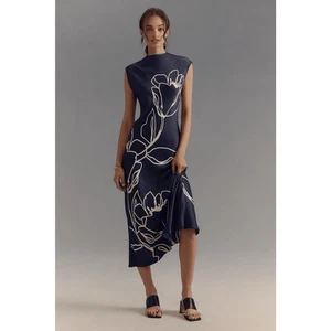 New Anthropologie Mock-Neck Midi Slip Dress Maeve Sz SP - Picture 1 of 10