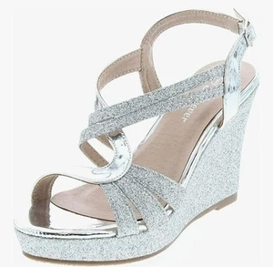Forever FQ22 Sz 8 Women's Glitter Strappy Wrapped Wedge Heel Platform Sandals - Picture 1 of 5