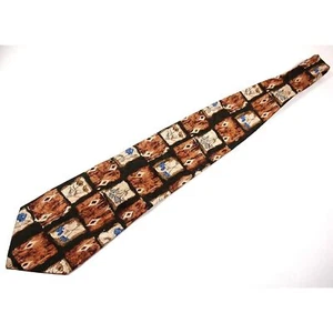 Colours Alexander Julian Mens Necktie Tie Brown Floral Geometric Silk 57" - Picture 1 of 3
