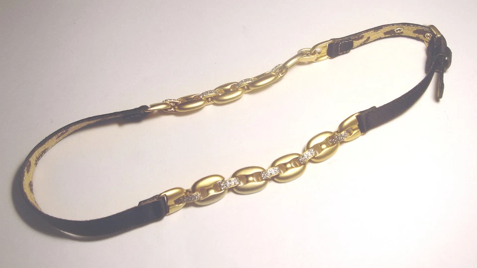 NUEVO CINTURÓN VALENTINO COUTURE NEGRO SATINADO/cadena ancla/cristal lindo leopardo 70/28 Foto 1 de 4