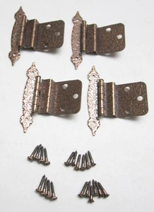 4 NEW Vintage Colonial Hammered Copper Cabinet Door Hinges w/Screws, 3/8" Offset - Picture 1 of 9