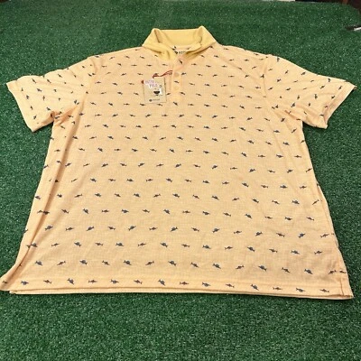 Haggar Polo Shirt Mens Extra Large Yellow Short Sleeve Fish All Over Print New - Image 1 of 4