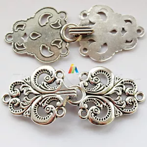 SEW ON FANCY Antique Silver METAL Decorative Hook & Loop CLASP 65x28mm _815 - Picture 1 of 2