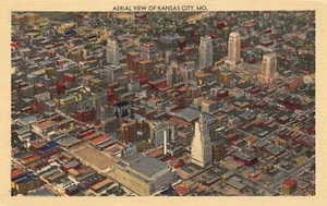 Aerial View Of Municipal Auditorium Skyscrapers Kansas City,MO 1930's Postcard  - Picture 1 of 2