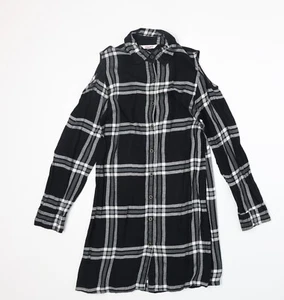 Miss Evie Womens Black Plaid Viscose Blend Basic Button-Up Size 10 Collared - Picture 1 of 10
