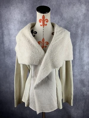 Cárdigan abierto tejido Allison Brittney para mujer talla L marfil imitación piel Foto 1 de 4