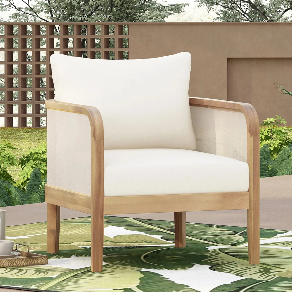 Silla Club Patio Exterior Moderna, Individual, Tela Beige Repelente al Agua Foto 1 de 4