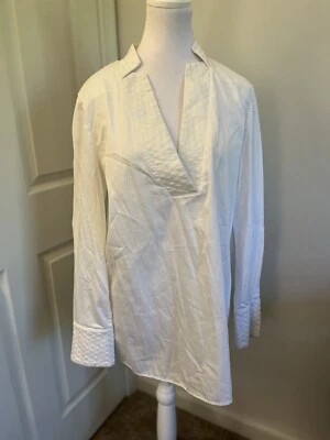 etcétera Mujer Blanco Cuello en V Túnica Mezcla Algodón Perla Botones Talla Grande Foto 1 de 4