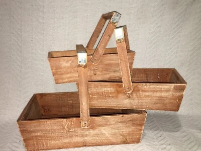 LOT OF 3 NESTING WOODEN BASKETS WITH HANDLES HD0270 13.5X8.5 11X7 10X5.5" NEW - Image 1 of 4