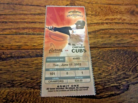 Astros vs Cubs Ticket Stub 6/11/2002 Jeff Bagwell & Sammy Sosa Home Run Biggio Cover