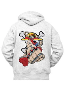 Felpa con Cappuccio Cyber Luffy Rubber One Piece Uomo Donna Bambino Retro Bianca - Picture 1 of 2