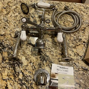 Kingston Vintage Leg Tub Filler With Hand Shower cc414T1 NEW 7” Chrome/white - Picture 1 of 8
