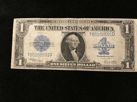 1923 US $1 Silver Certificate Blue Seal Large Bill One Dollar Currency Cover