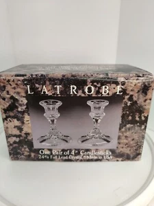 Latrobe 24% Full Lead Crystal Glass Candlestick Candle Holders St George 4" USA  - Picture 1 of 7