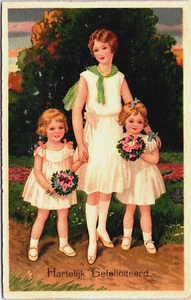 Feliz Cumpleaños Bonita Madre con Sus Dos Hijas Postal De Colección B197 - Imagen 1 de 2