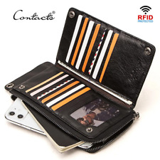 Contacts Men Leather RFID Long Wallet Clutch Bag Phone Pouch 13 Card Holder Gift