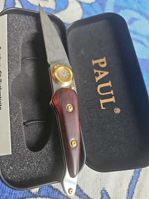 Benchmade Lone Wolf Paul Perfecto & Mike Norris Stainless Damascus W/ Gold 1/150 - Image 1 of 4