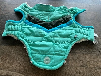 GF 宠物狗外套弹性贴合 M 码柔软抓绒衬里蓝色/黑色/Aqua — 第 1/3 张图片