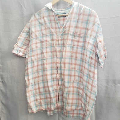 Havanera Top Hombre Azul Blanco Melocotón Cuadros Manga Corta Botón Talla. L Foto 1 de 4