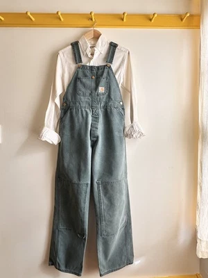 Macacão Carhartt vintage dos anos 90 feito nos EUA macacão lona de pato cor verde rara 29 - Imagem 1 de 4