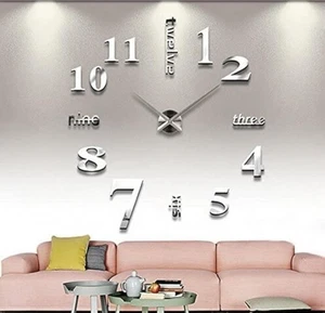 DIY Wall Clock Removable Easy Wipe Flexibility Silent Movement Easy Install  - Picture 1 of 4