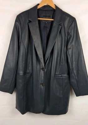 Blazer para mujer ELOQUII imitación cuero con bolsillos talla-18 color-gris azul  Foto 1 de 4