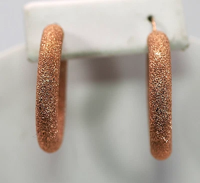 Brincos de argola vintage de ouro rosa 18K com acabamento florentino italiano - Imagem 1 de 4