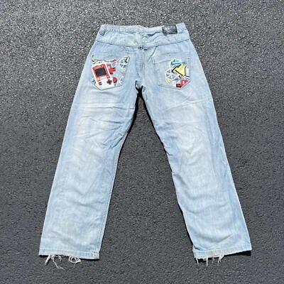 Vintage Y2K Miskeen Baggy Embroidered Denim Jeans Mens 36x33 Wide Leg Loose JNCO - Image 1 of 4