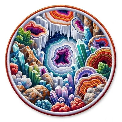 Geodes Patch Iron-on DIY Applique Clothing Vest Jacket, Cave Crystals Rock Hobby - Image 1 of 4