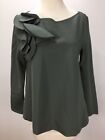 COS SIZE S WOMENS GREY GREEN STRETCH KNIT A LINE TOP LONG SLEEVE FRONT DETAIL