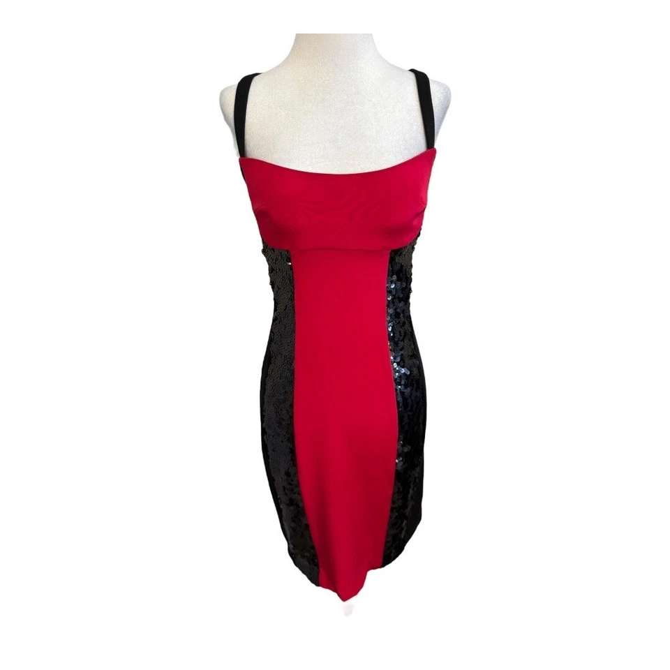Vestido Jay Godfrey Lentejuelas Cóctel Fiesta Rojo Negro Bodycon Mini Talla 2 Foto 1 de 4