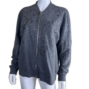 DRIES VAN NOTEN Mujer Talla L Gris Floral Bordado Algodón Chaqueta Bomber Boho - Imagen 1 de 15