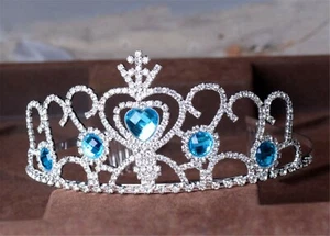 Girl Kid Metallic Princess Crystal Blue Birthday Hair Bridemaid Tiara Crown - Picture 1 of 3