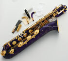 perfect Matte purple Baritone Saxophone Low A Gold Bell 2Necks Free shipping