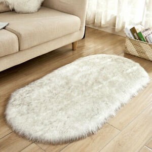 Faux Fur Fluffy Shaggy Area Rug Balcony Oval Floor Carpet Bedroom Decor Solid