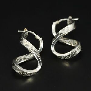 Sterling Silver - ITALY Greek Key Twisted Infinity Post Hoop Earrings - 5g