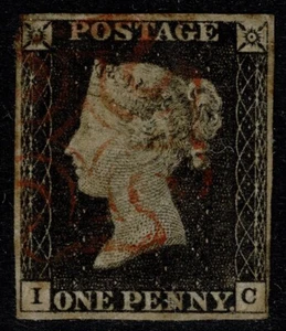1840 1d Black Plate 2 IC Near 4m Red MX Variety No Ray Flaw VGU Cat. £425.00 - Picture 1 of 1
