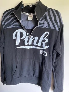 Victoria Secret Love Pink Black Pull Over 1/4 Zip Zebra Small Animal Print - Picture 1 of 6