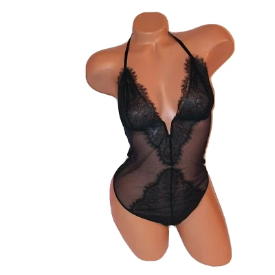 Victoria Secret Lencería Mediana Peluche Una Pieza Body Negro Encaje Transparente Nuevo Foto 1 de 4