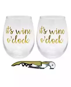 TMD Holdings 3-Piece Stemless Wine Glasses And Opener Holiday Gift Set - Picture 1 of 6