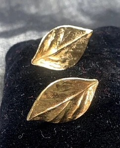 Petite Rich Polished Gold Tone Leaf Shaped Post Earrings  - Picture 1 of 6