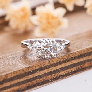 1.2ct Round Cut Moissanite Petite Women Engagement Ring 14k White Gold Plated - Picture 1 of 7